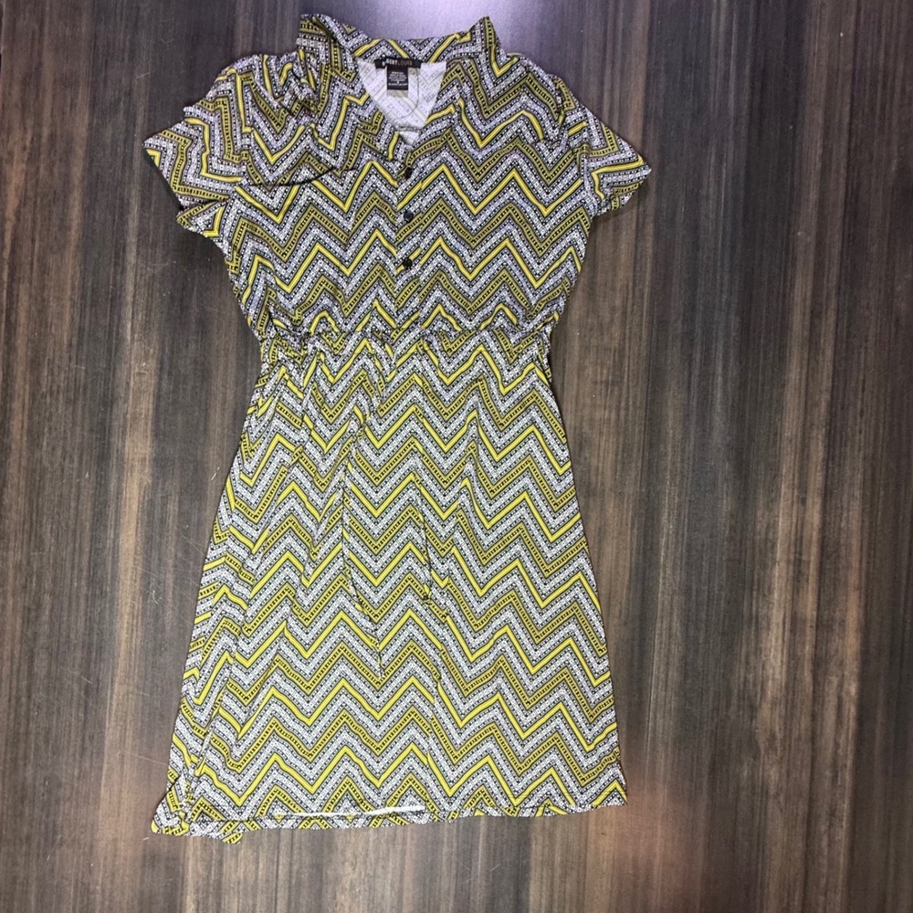 Robert Louis Dress Small‎ Yellow White Black Chevron Print Career S Small